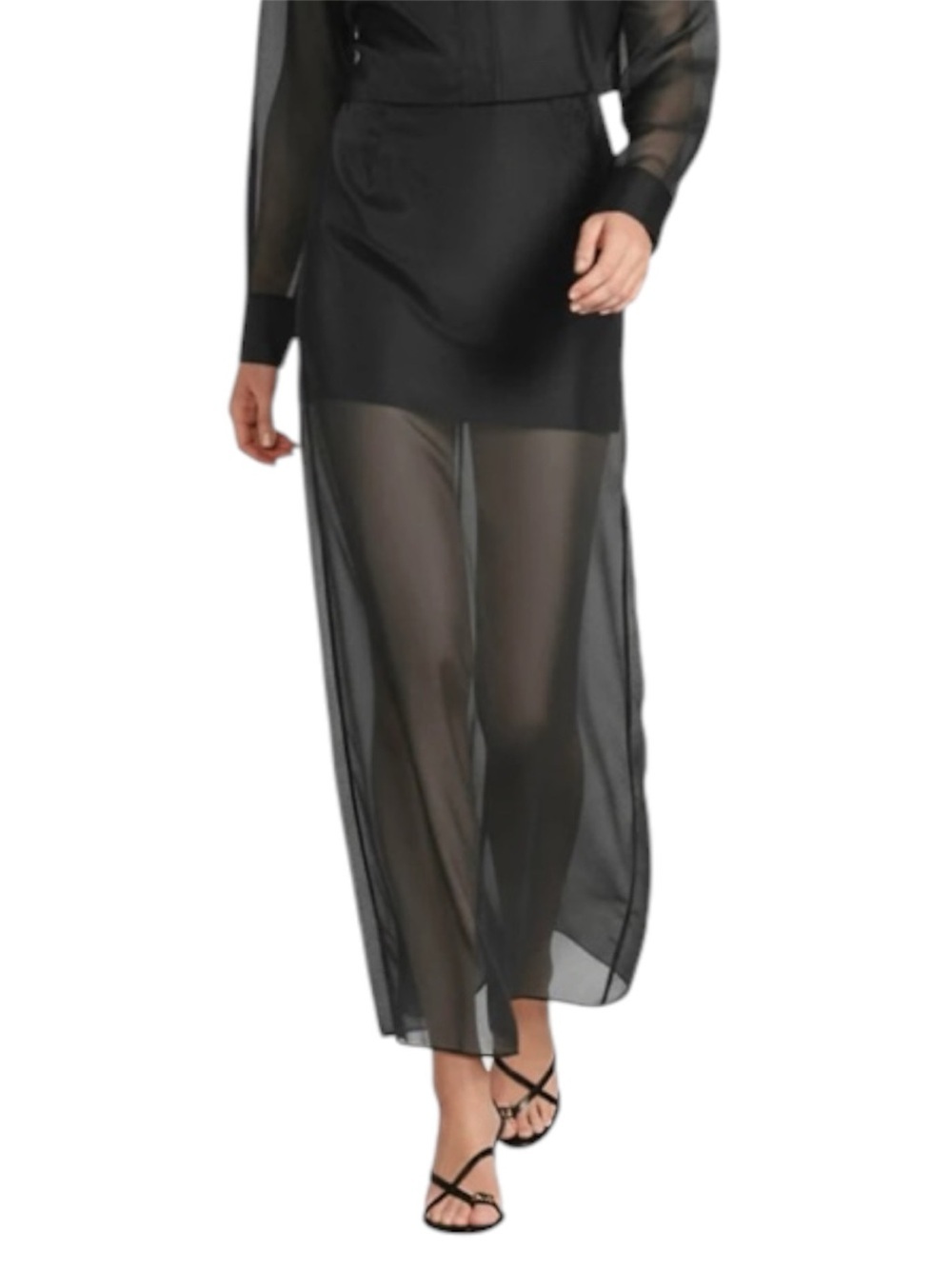 Antonio Melani Priscilla Sheer Organza Midi Skirt Black Size 14 NWT Lined Slit